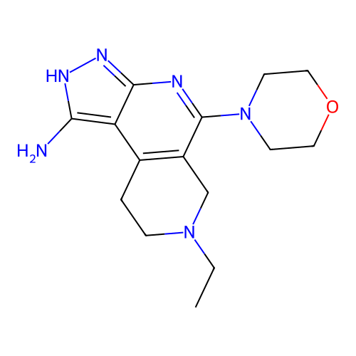 7-ethyl-5-morpholin-4-yl-2,6,8,9-tetrahydropyrazolo[3,4-c][2,7]naphthyridin-1-amine structure