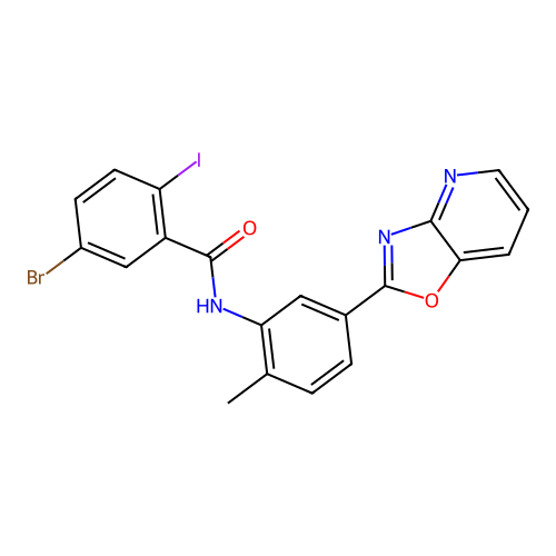 5-bromo-2-iodo-N-[2-methyl-5-([1,3]oxazolo[4,5-b]pyridin-2-yl)phenyl]benzamide structure