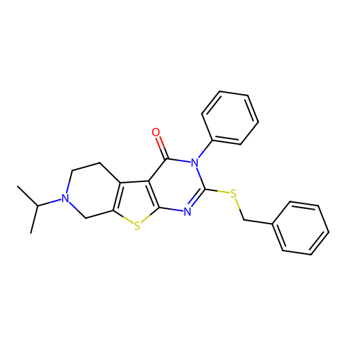 2-(benzylsulfanyl)-3-phenyl-7-(propan-2-yl)-5,6,7,8-tetrahydropyrido[4',3':4,5]thieno[2,3-d]pyrimidin-4(3H)-one structure
