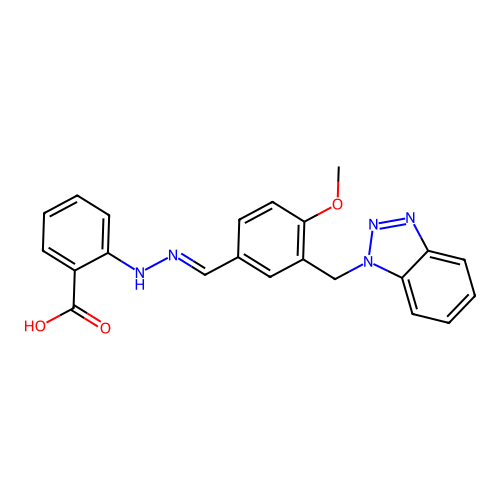 2-[2-[[3-(benzotriazol-1-ylmethyl)-4-methoxy-phenyl]methylidene]hydrazinyl]benzoic Acid structure