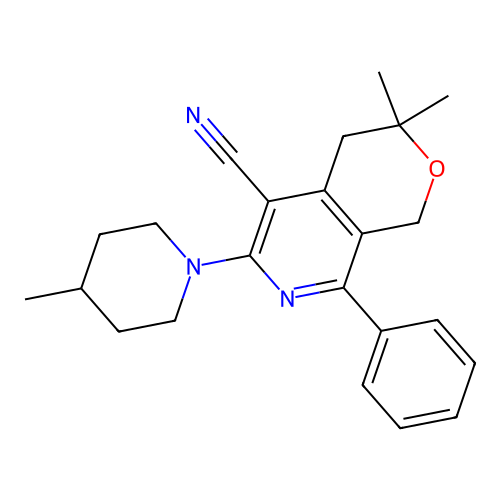 3,3-dimethyl-6-(4-methylpiperidin-1-yl)-8-phenyl-3,4-dihydro-1H-pyrano[3,4-c]pyridine-5-carbonitrile structure