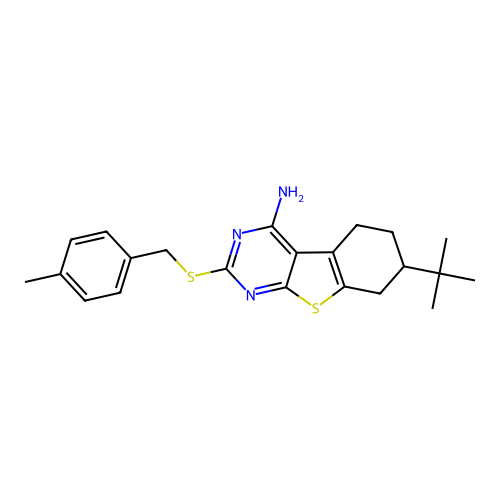 7-(tert-butyl)-2-((4-methylbenzyl)thio)-5,6,7,8-tetrahydrobenzo[4,5]thieno[2,3-d]pyrimidin-4-amine structure