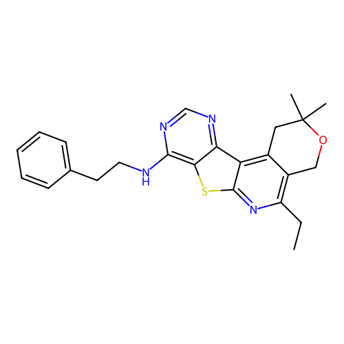 5-ethyl-2,2-dimethyl-N-(2-phenylethyl)-1,4-dihydro-2H-pyrano[4'',3'':4',5']pyrido[3',2':4,5]thieno[3,2-d]pyrimidin-8-amine structure