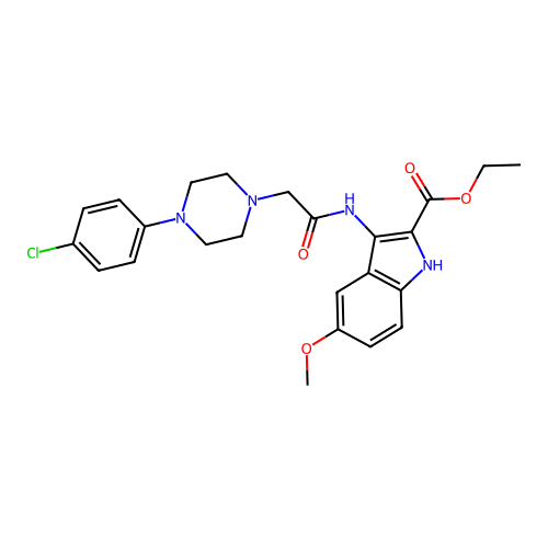 Ethyl 3-[[2-[4-(4-chlorophenyl)piperazin-1-yl]acetyl]amino]-5-methoxy-1H-indole-2-carboxylate structure