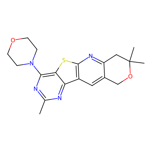 2,8,8-trimethyl-4-(morpholin-4-yl)-7,10-dihydro-8H-pyrano[3'',4'':5',6']pyrido[3',2':4,5]thieno[3,2-d]pyrimidine structure