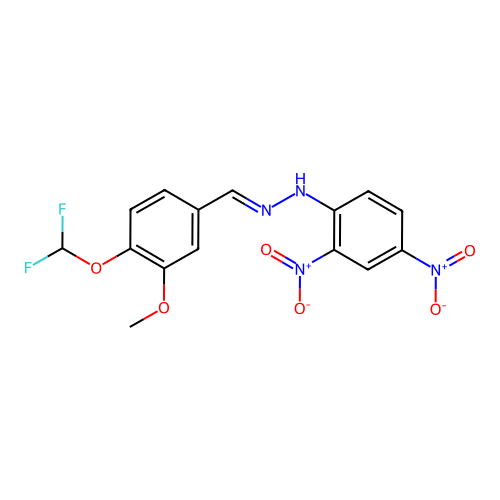 (E)-1-(4-(difluoromethoxy)-3-methoxybenzylidene)-2-(2,4-dinitrophenyl)hydrazine structure