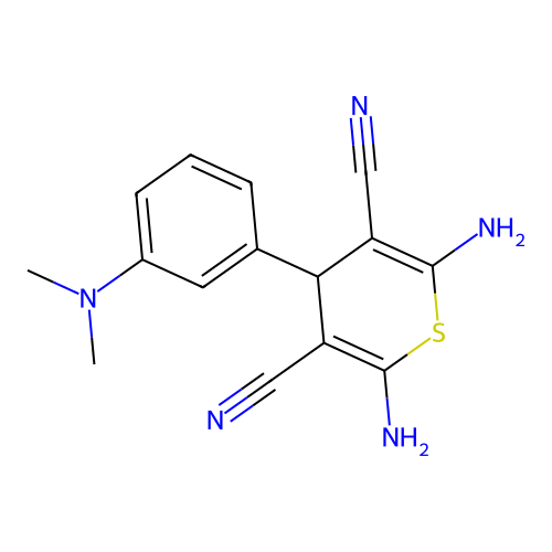 2,6-diamino-4-[3-(dimethylamino)phenyl]-4H-thiopyran-3,5-dicarbonitrile structure