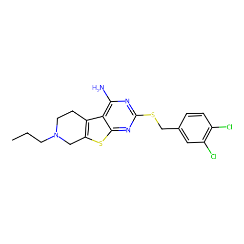 2-((3,4-dichlorobenzyl)thio)-7-propyl-5,6,7,8-tetrahydropyrido[4',3':4,5]thieno[2,3-d]pyrimidin-4-amine structure