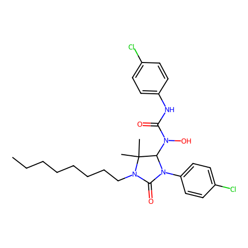 3-(4-chlorophenyl)-1-[3-(4-chlorophenyl)-5,5-dimethyl-1-octyl-2-oxoimidazolidin-4-yl]-1-hydroxyurea structure