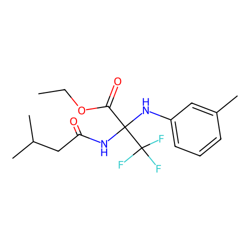 Ethyl 3,3,3-trifluoro-2-(3-methylbutanamido)-2-(m-tolylamino)propanoate structure