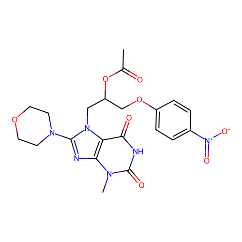 [1-(3-methyl-8-morpholin-4-yl-2,6-dioxo-purin-7-yl)-3-(4-nitrophenoxy)propan-2-yl] Acetate structure