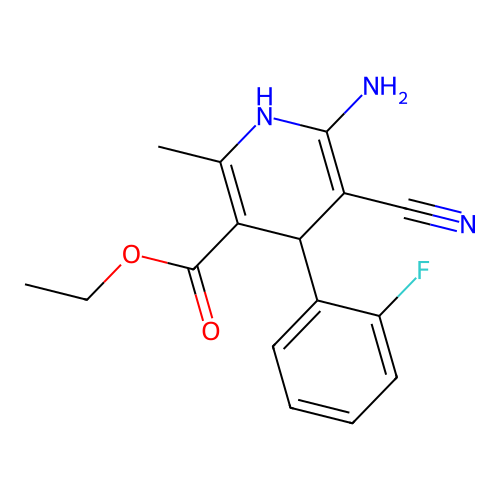 Ethyl 6-amino-5-cyano-4-(2-fluorophenyl)-2-methyl-1,4-dihydropyridine-3-carboxylate structure