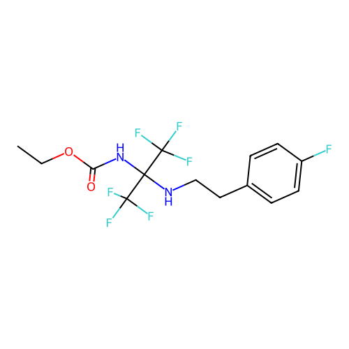Ethyl N-[1,1,1,3,3,3-hexafluoro-2-[2-(4-fluorophenyl)ethylamino]propan-2-yl]carbamate structure