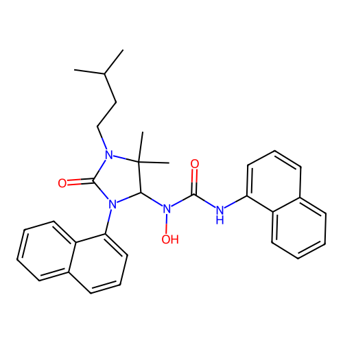 1-[5,5-dimethyl-1-(3-methylbutyl)-3-(naphthalen-1-yl)-2-oxoimidazolidin-4-yl]-1-hydroxy-3-naphthalen-1-ylurea structure