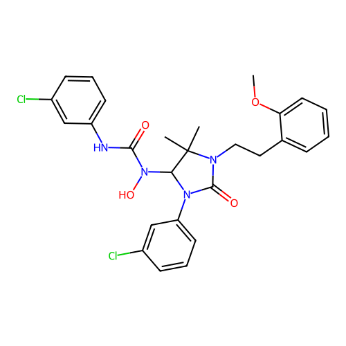 3-(3-chlorophenyl)-1-(3-(3-chlorophenyl)-1-(2-methoxyphenethyl)-5,5-dimethyl-2-oxoimidazolidin-4-yl)-1-hydroxyurea structure