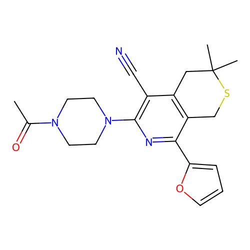 6-(4-acetylpiperazin-1-yl)-8-(furan-2-yl)-3,3-dimethyl-3,4-dihydro-1H-thiopyrano[3,4-c]pyridine-5-carbonitrile structure
