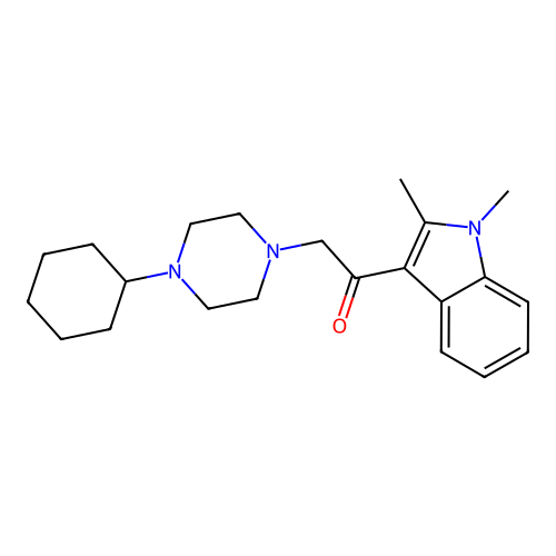 2-(4-cyclohexylpiperazin-1-yl)-1-(1,2-dimethyl-1H-indol-3-yl)ethanone structure
