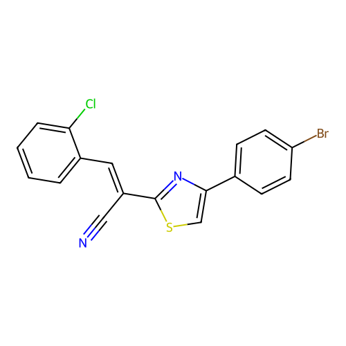 (2E)-2-[4-(4-bromophenyl)-1,3-thiazol-2-yl]-3-(2-chlorophenyl)prop-2-enenitrile structure