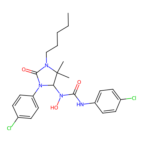 3-(4-chlorophenyl)-1-[3-(4-chlorophenyl)-5,5-dimethyl-2-oxo-1-pentylimidazolidin-4-yl]-1-hydroxyurea structure