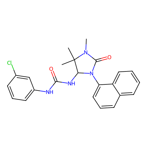 1-(3-chlorophenyl)-3-(1,5,5-trimethyl-3-(naphthalen-1-yl)-2-oxoimidazolidin-4-yl)urea structure