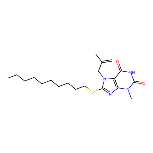 8-Decylsulfanyl-3-methyl-7-(2-methyl-allyl)-3,7-dihydro-purine-2,6-dione structure