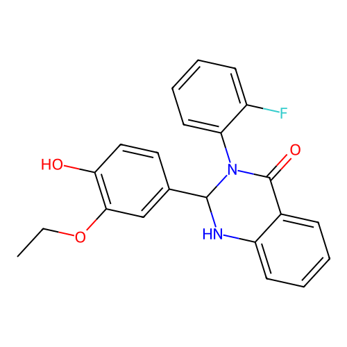 2-(3-ethoxy-4-hydroxyphenyl)-3-(2-fluorophenyl)-2,3-dihydroquinazolin-4(1H)-one structure