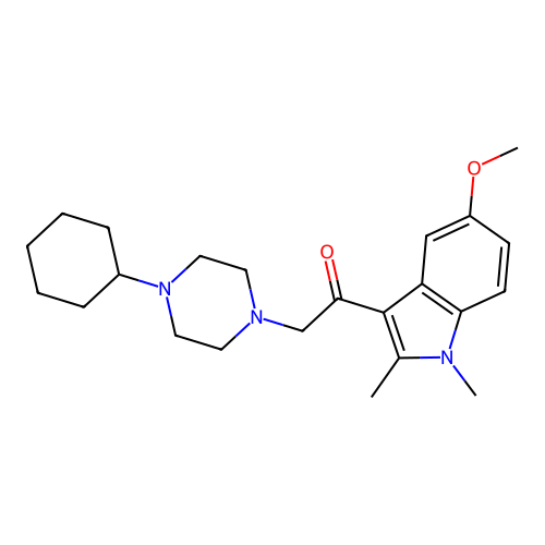 2-(4-cyclohexylpiperazin-1-yl)-1-(5-methoxy-1,2-dimethyl-1H-indol-3-yl)ethanone structure