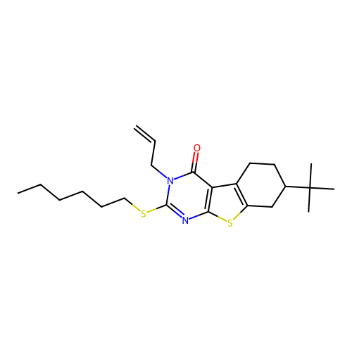 3-allyl-7-(tert-butyl)-2-(hexylthio)-5,6,7,8-tetrahydrobenzo[4,5]thieno[2,3-d]pyrimidin-4(3H)-one structure