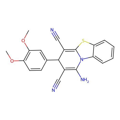 1-amino-3-(3,4-dimethoxyphenyl)-3H-pyrido[2,1-b][1,3]benzothiazole-2,4-dicarbonitrile structure