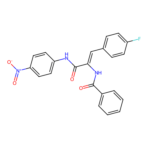 (Z)-N-(1-(4-fluorophenyl)-3-((4-nitrophenyl)amino)-3-oxoprop-1-en-2-yl)benzamide structure