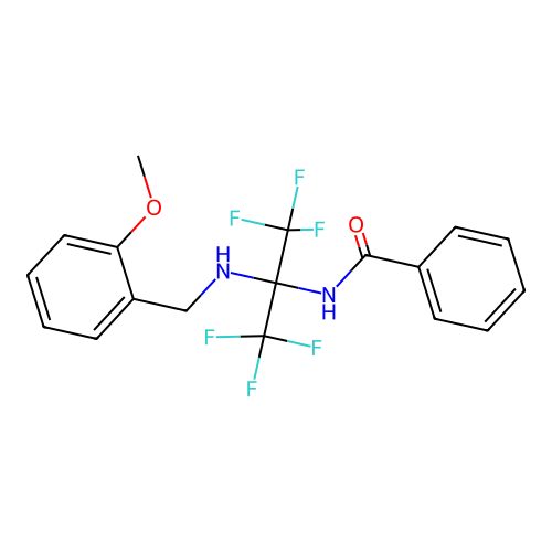 N-(1,1,1,3,3,3-hexafluoro-2-((2-methoxybenzyl)amino)propan-2-yl)benzamide structure