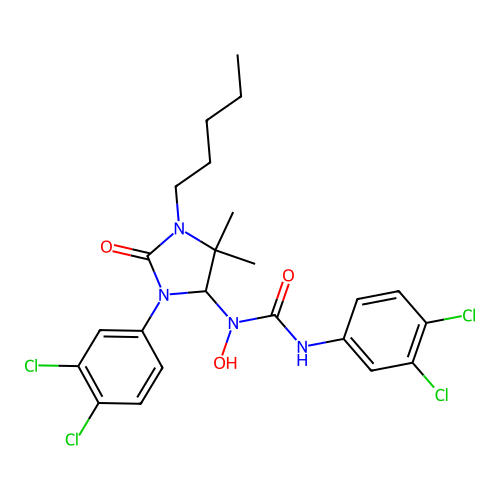 3-(3,4-dichlorophenyl)-1-[3-(3,4-dichlorophenyl)-5,5-dimethyl-2-oxo-1-pentylimidazolidin-4-yl]-1-hydroxyurea structure