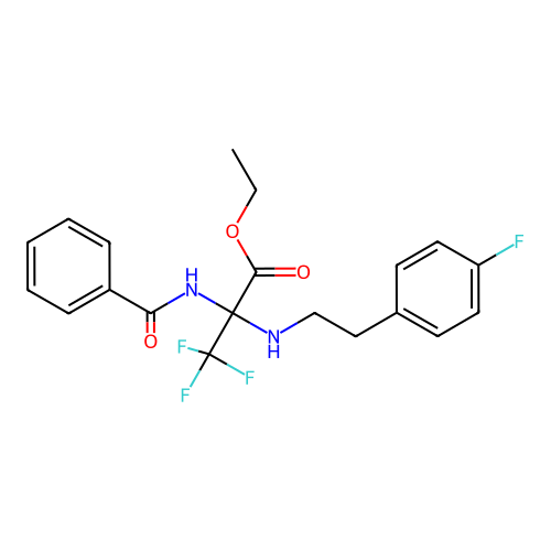 Ethyl 2-benzamido-3,3,3-trifluoro-2-(4-fluorophenethylamino)propionate structure