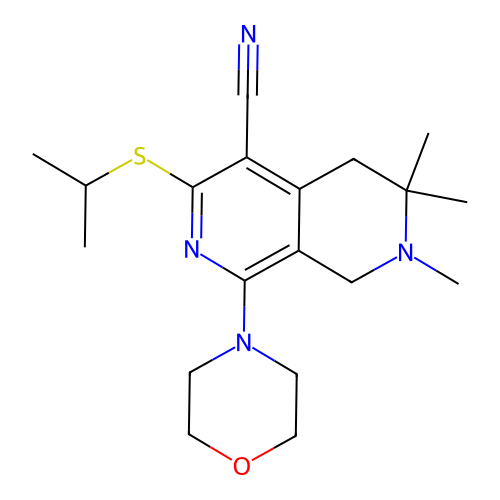 3-Isopropylsulfanyl-6,6,7-trimethyl-1-morpholin-4-yl-5,6,7,8-tetrahydro-[2,7]naphthyridine-4-carbonitrile structure