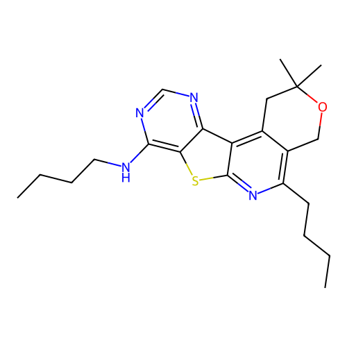 N,5-dibutyl-2,2-dimethyl-1,4-dihydro-2H-pyrano[4'',3'':4',5']pyrido[3',2':4,5]thieno[3,2-d]pyrimidin-8-amine structure