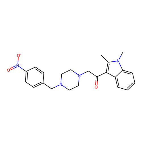 1-(1,2-dimethyl-1H-indol-3-yl)-2-(4-(4-nitrobenzyl)piperazin-1-yl)ethanone structure