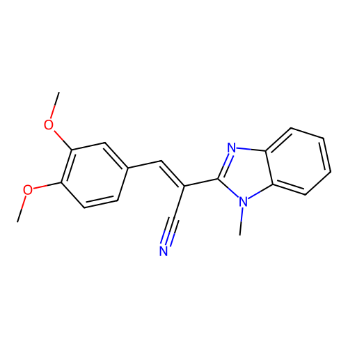(2E)-3-(3,4-dimethoxyphenyl)-2-(1-methylbenzimidazol-2-yl)prop-2-enenitrile structure