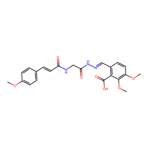 2,3-dimethoxy-6-((E)-(2-(2-((E)-3-(4-methoxyphenyl)acrylamido)acetyl)hydrazono)methyl)benzoic acid structure