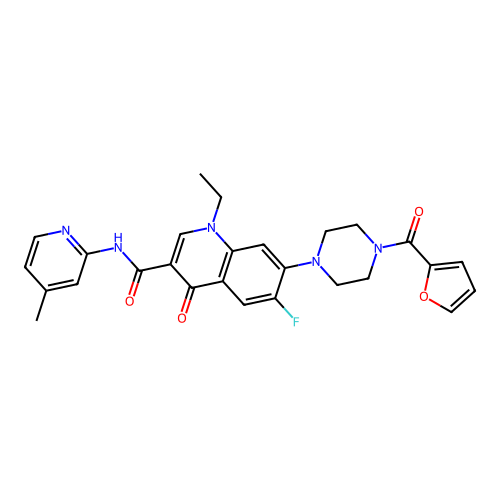 1-ethyl-6-fluoro-7-(4-(furan-2-carbonyl)piperazin-1-yl)-N-(4-methylpyridin-2-yl)-4-oxo-1,4-dihydroquinoline-3-carboxamide structure