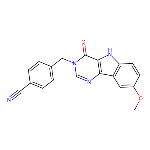 4-((8-methoxy-4-oxo-4,5-dihydro-3H-pyrimido[5,4-b]indol-3-yl)methyl)benzonitrile structure