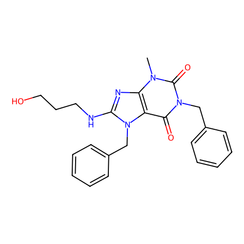 1,7-dibenzyl-8-[(3-hydroxypropyl)amino]-3-methyl-3,7-dihydro-1H-purine-2,6-dione structure