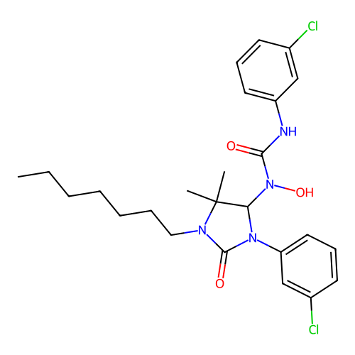 3-(3-chlorophenyl)-1-[3-(3-chlorophenyl)-1-heptyl-5,5-dimethyl-2-oxoimidazolidin-4-yl]-1-hydroxyurea structure