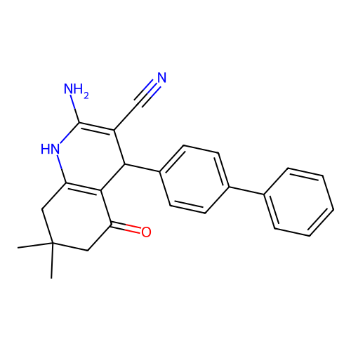 2-amino-7,7-dimethyl-5-oxo-4-(4-phenylphenyl)-1,4,6,8-tetrahydroquinoline-3-carbonitrile structure