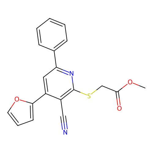 Methyl 2-[3-cyano-4-(furan-2-yl)-6-phenylpyridin-2-yl]sulfanylacetate structure