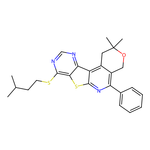 2,2-DIMETHYL-5-PHENYL-1,4-DIHYDRO-2H-PYRANO[4'',3'':4',5']PYRIDO[3',2':4,5]THIENO[3,2-D]PYRIMIDIN-8-YL ISOPENTYL SULFIDE structure