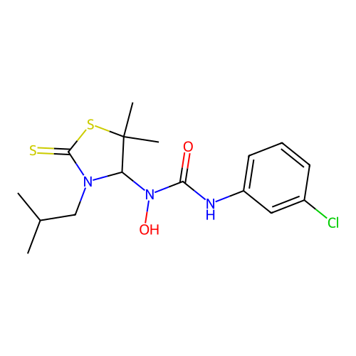 3-(3-chlorophenyl)-1-hydroxy-1-(3-isobutyl-5,5-dimethyl-2-thioxothiazolidin-4-yl)urea structure