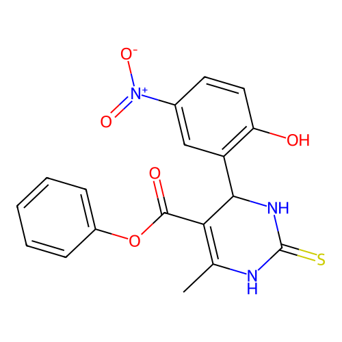 phenyl 4-(2-hydroxy-5-nitrophenyl)-6-methyl-2-sulfanylidene-3,4-dihydro-1H-pyrimidine-5-carboxylate structure
