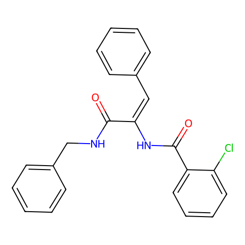 N-[(1E)-3-(benzylamino)-3-oxo-1-phenylprop-1-en-2-yl]-2-chlorobenzamide structure