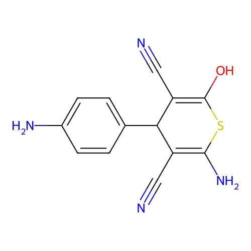 2-amino-4-(4-aminophenyl)-6-hydroxy-4H-thiopyran-3,5-dicarbonitrile structure