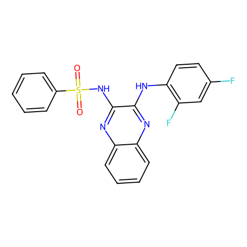 N-[(2Z)-3-[(2,4-difluorophenyl)amino]quinoxalin-2(1H)-ylidene]benzenesulfonamide structure